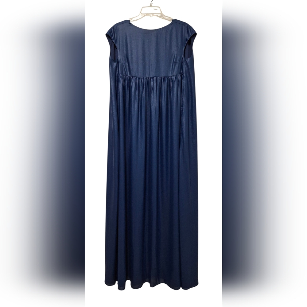 Kallmeyer Juliet Midnight Blue Foil Chiffon Cap Sleeve Round Neck Maxi Dress